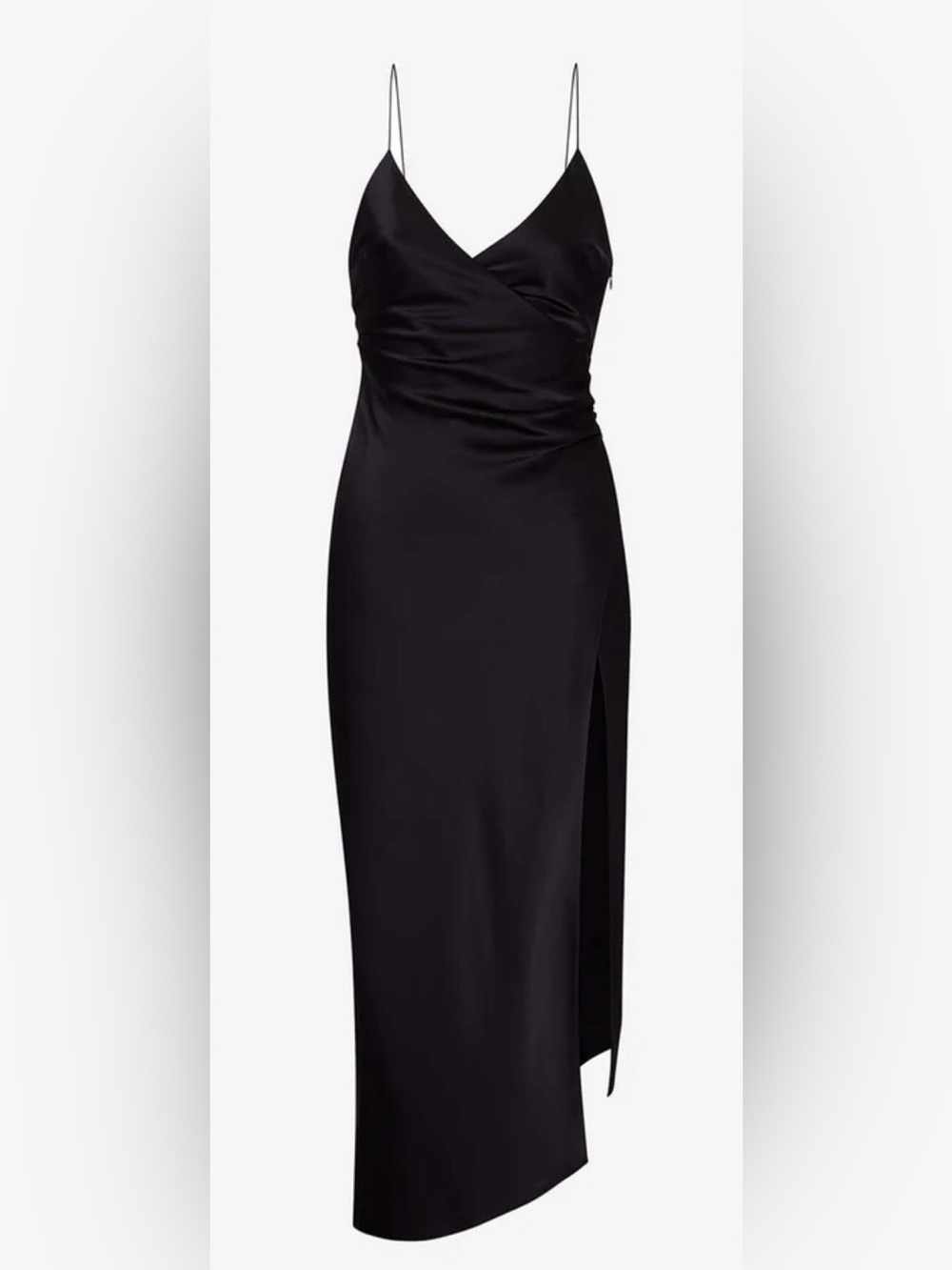 SER.O.YA Emma Silk Midi Slip Dress with Side Slit in Black